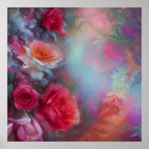 Rose der Fantasie in pfirsichfarbenen Vintagen bot Poster