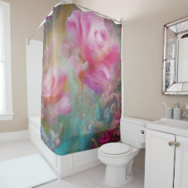 Rose der Fantasie in rosa Vintage botanische Maler Duschvorhang