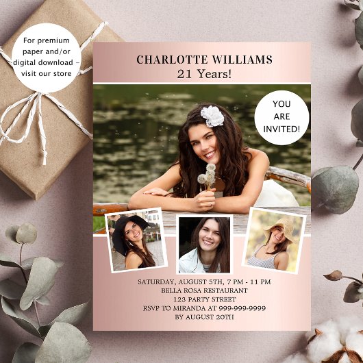 Rose der Geburtstagspartei Gold Foto Einladung