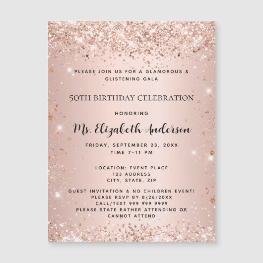 Rose der Geburtstagsparty Magneteinladung (Vorderseite)