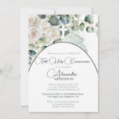 Rose der Heiligen Kommunion Grünes Religiöses Kreu Einladung (Rückseite)