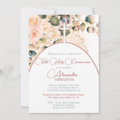 Rose der Heiligen Kommunion Rosa Religiöses Kreuz Einladung (Rückseite)