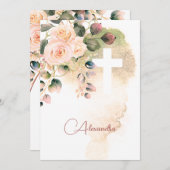 Rose der Heiligen Kommunion Rosa Religiöses Kreuz Einladung (Vorne/Hinten)