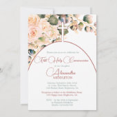 Rose der heiligen Kommunion weich rosa religiöses Einladung (Rückseite)