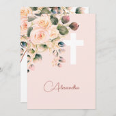 Rose der heiligen Kommunion weich rosa religiöses Einladung (Vorne/Hinten)