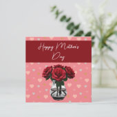 Rose der Mutter mit Blumenstrauß und Rot Dankeskarte (Stehend Vorderseite)