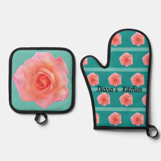 Rose der Pop Ofenhandschuh & Topflappen-Set (Vorderseite)