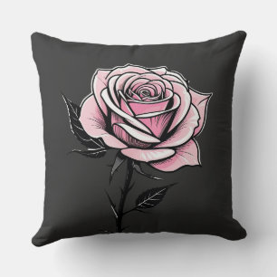 Rose der Tinte (grau) Kissen