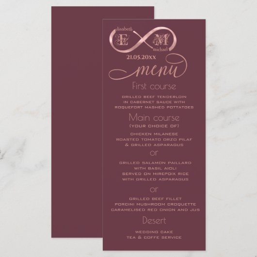 Rose der Unendlichkeit Menükarte (Vorne/Hinten)