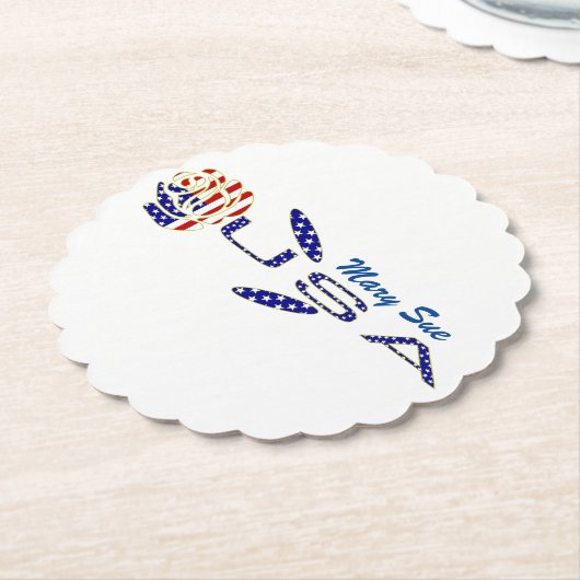 ROSE der USA-Flagge auf ihrem Personalisierten Par Untersetzer (angewinkelt)