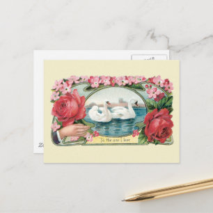 Rose der viktorianischen Freundschaft und Swans Po Postkarte