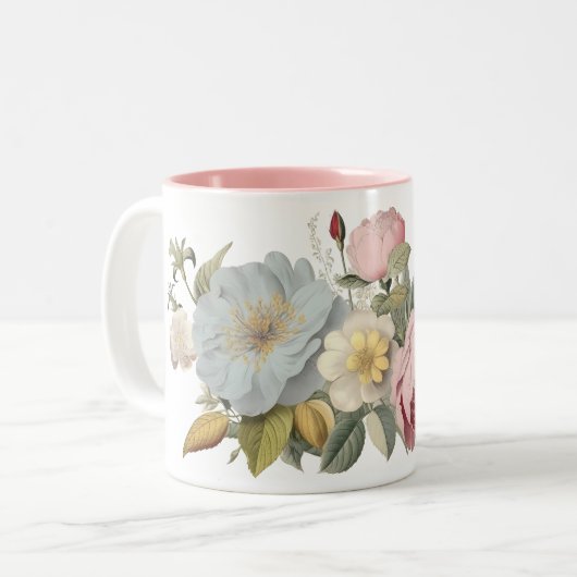 Rose der Vintagen rosa Blume Tasse (Vorderseite Links)
