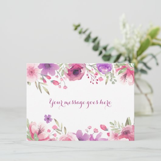 Rose der Wasserfarbe Ihre Nachricht Dankeskarte (Stehend Vorderseite)