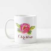 Rose der Wasserfarbe mit Individuelle Name Kaffeetasse (Links)