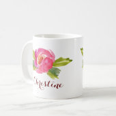Rose der Wasserfarbe mit Individuelle Name Kaffeetasse (Vorderseite Links)