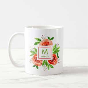 Rose der Wasserfarbenkoralle Personalisiert Monogr Kaffeetasse