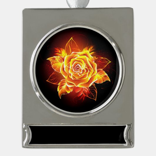 Rose des blühenden Feuers Banner-Ornament Silber (Vorderseite)