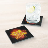 Rose des blühenden Feuers Glasuntersetzer (Schrägansicht)