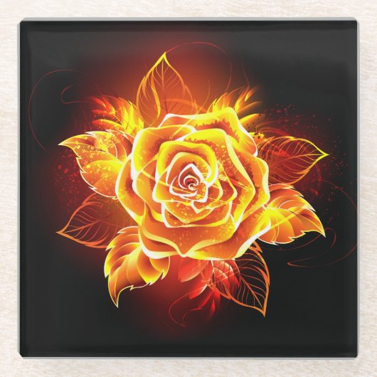 Rose des blühenden Feuers Glasuntersetzer (Vorderseite)