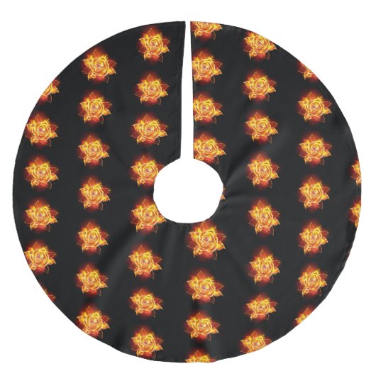 Rose des blühenden Feuers Polyester Weihnachtsbaumdecke (Vorderseite)