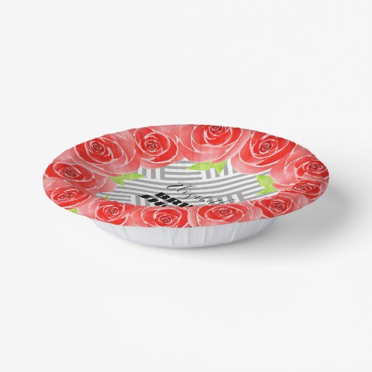 Rose des Brautparty mit Schwarz-weißen Streifen Pappteller (Gewinkelt)