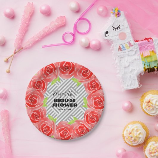 Rose des Brautparty mit Schwarz-weißen Streifen Pappteller (Party)