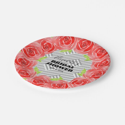 Rose des Brautparty mit Schwarz-weißen Streifen Pappteller (Schrägansicht)