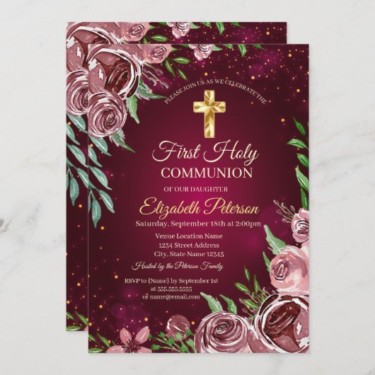 Rose des Goldkreuzbruchs Erste Heilige Kommune Einladung (Vorne/Hinten)