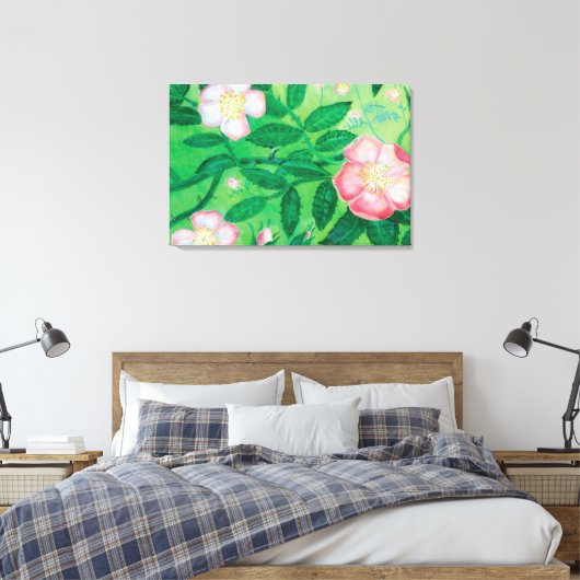 Rose des Hundes (Rosa Canina) Stretchierte Canvas Leinwanddruck (Insitu (Schlafzimmer))
