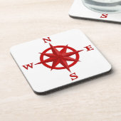 Rose des Kompass-8-Point, tiefrot und weiß Untersetzer (Linke Seite)