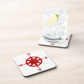 Rose des Kompass-8-Point, tiefrot und weiß Untersetzer (Rechte Seite)