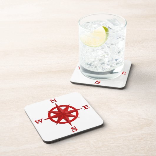 Rose des Kompass-8-Point, tiefrot und weiß Untersetzer (Rechte Seite)