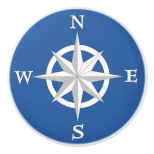 Rose des Kompass-8-Point, Weiß und Kobalt-Blau Keramikknauf