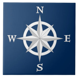 Rose des Kompass-8-Point, Weiß und Marine-Blau Fliese