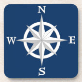 Rose des Kompass-8-Point, Weiß und Marine-Blau Untersetzer (Vorderseite)