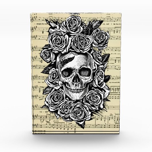 Rose des menschlichen Schädels Goth Biker Art Illu Fotoblock (Vorderseite)