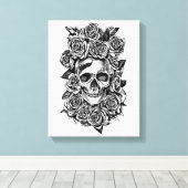 Rose des menschlichen Schädels Goth Biker Art Illu Leinwanddruck (Insitu (Holzboden))