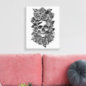 Rose des menschlichen Schädels Goth Biker Art Illu Leinwanddruck (Insitu (Wohnzimmer))