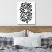 Rose des menschlichen Schädels Goth Biker Art Illu Leinwanddruck (Insitu (Schlafzimmer))