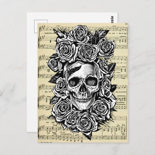 Rose des menschlichen Schädels Goth Biker Art Illu Postkarte (Vorne/Hinten)