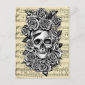 Rose des menschlichen Schädels Goth Biker Art Illu Postkarte (Vorderseite)