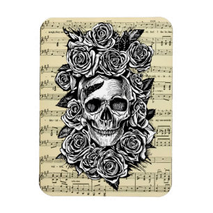 Rose des menschlichen Schädels Noten Kunst, Dichtu Magnet