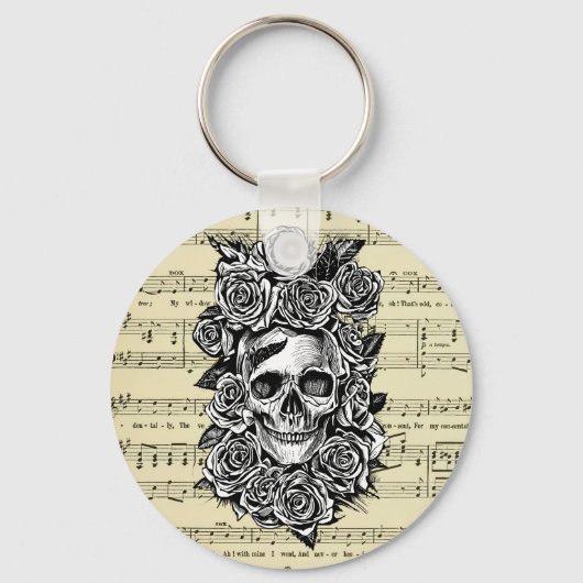 Rose des menschlichen Schädels Noten Kunst, Dichtu Schlüsselanhänger (Vorderseite)
