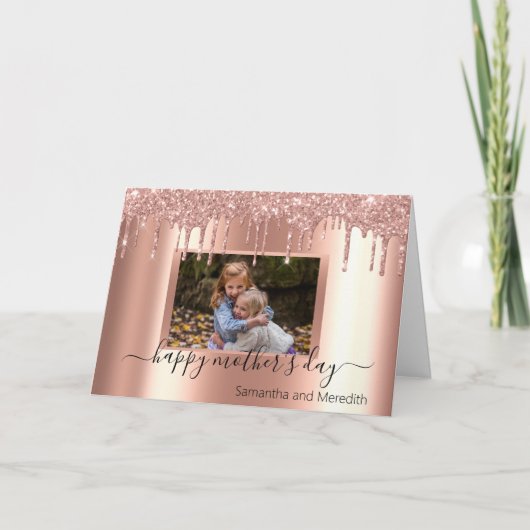 Rose des Muttertags Gold Glitzer Foto Karte (Vorderseite)