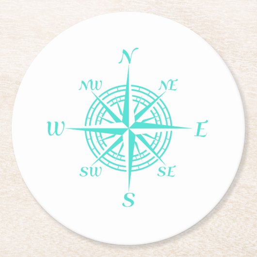 Rose des Nautical White Compass an der Küste Runder Pappuntersetzer (Vorderseite)
