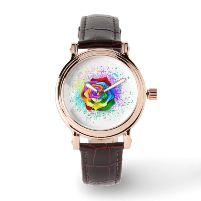 Rose des Regenbogens Armbanduhr (Vorderseite)