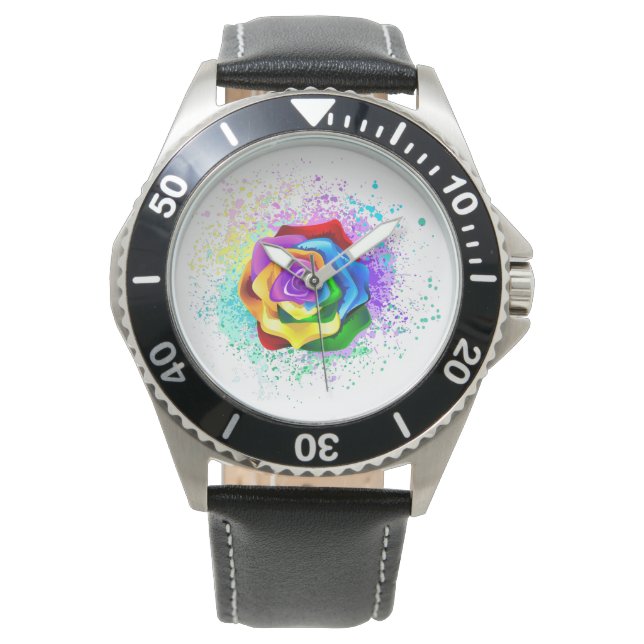 Rose des Regenbogens Armbanduhr (Vorderseite)