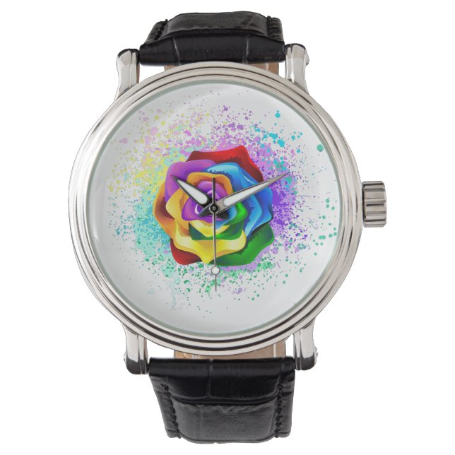 Rose des Regenbogens Armbanduhr (Vorderseite)