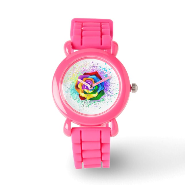 Rose des Regenbogens Armbanduhr (Vorderseite)