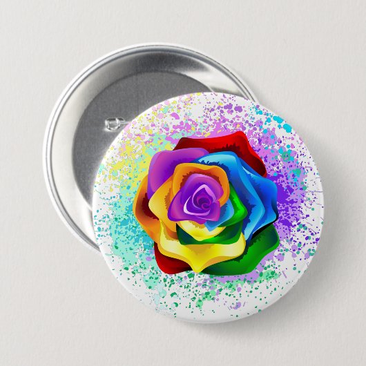 Rose des Regenbogens Button (Vorne & Hinten)